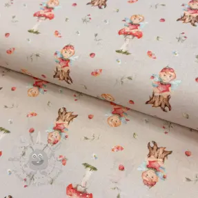 Bomullstyg Sweet elf light sand digital print
