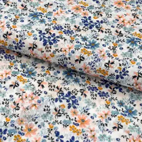 Bomullstyg VOILE Flowers blue digital print