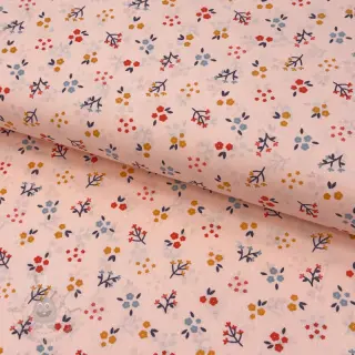 Bomullstyg Small flowers light salmon ORGANIC