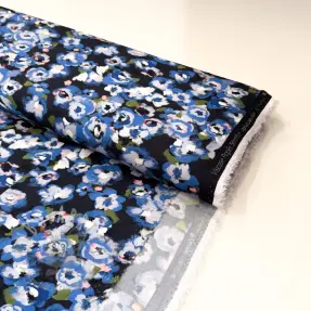 Viskos POPLIN STRETCH Painted flowers navy digital print