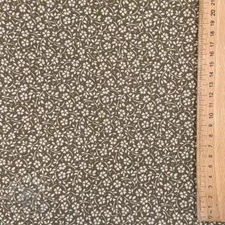 Bomullstyg Flowers and dots moss green