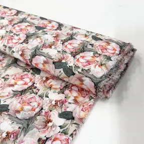 Viskos POPLIN STRETCH My flowers green digital print
