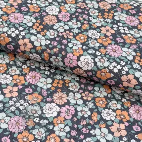 Bomullstyg Flowers navy ORGANIC