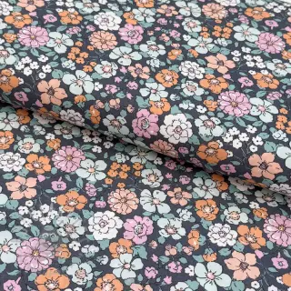 Bomullstyg Flowers navy ORGANIC
