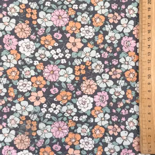 Bomullstyg Flowers navy ORGANIC