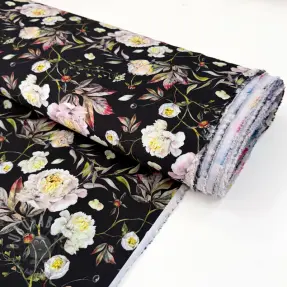 Fest- och damtyger MAGNOLIA STRETCH Flowers bouquet black