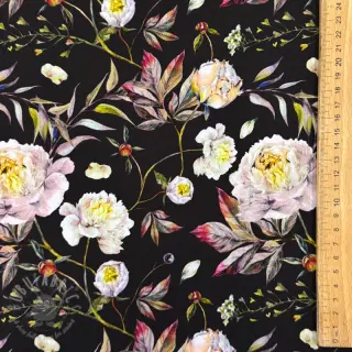 Fest- och damtyger MAGNOLIA STRETCH Flowers bouquet black