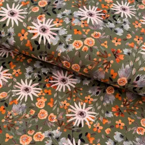 Kardat sweatshirttyg Flowers forest green digital print