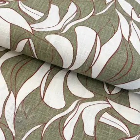 Lin med bomull WASHED Abstract olive