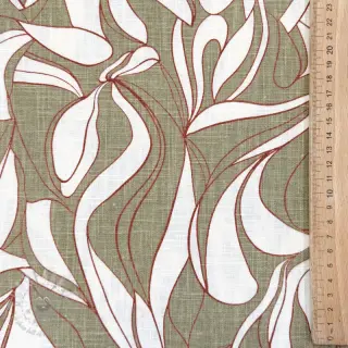 Lin med bomull WASHED Abstract olive