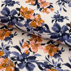 Sweatshirttyg Huge flowers ecru digital print