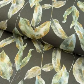 Dekorationstyg Leaves army green digital print