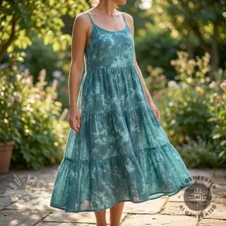 Dubbelgasväv/muslin TIE DYE dark cyan