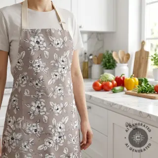 Dekorationstyg Flowers taupe digital print
