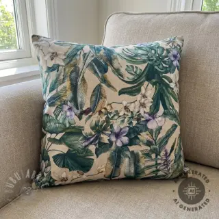 Dekorationstyg Banana leaves linen digital print