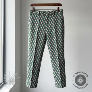 Tyg till kostym KNITTED JACQUARD Graphic green