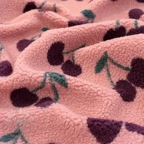 Kappmaterial TEDDY JACQUARD Cherries pink