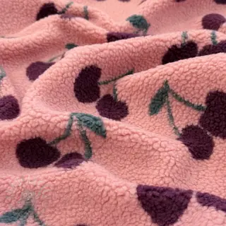 Kappmaterial TEDDY JACQUARD Cherries pink