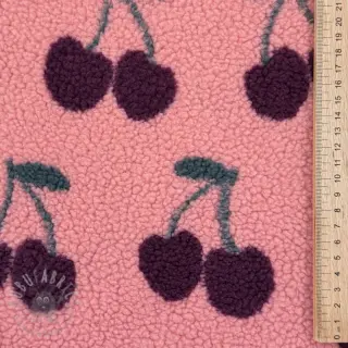 Kappmaterial TEDDY JACQUARD Cherries pink