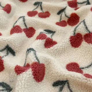 Kappmaterial TEDDY JACQUARD Cherries ecru