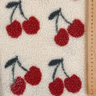 Kappmaterial TEDDY JACQUARD Cherries ecru