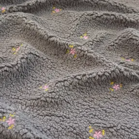 Kappmaterial TEDDY EMBROIDERY Flowers grey