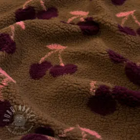 Kappmaterial TEDDY JACQUARD Cherries brown