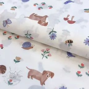 Bomullstyg Animals in the garden design B digital print