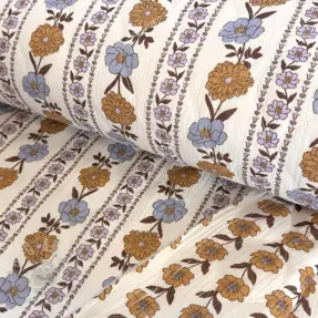 Dubbelgasväv/muslin STEPPED Flowers in stripe white