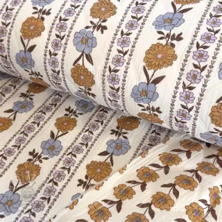 Dubbelgasväv/muslin STEPPED Flowers in stripe white