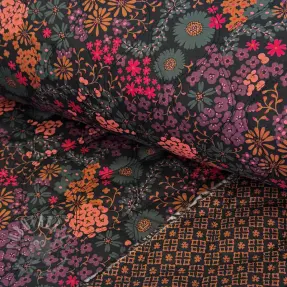 Bomullstyg VOILE STEPPED Flowerie black digital print