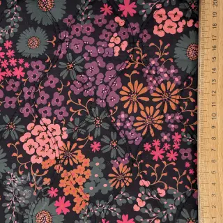 Bomullstyg VOILE STEPPED Flowerie black digital print
