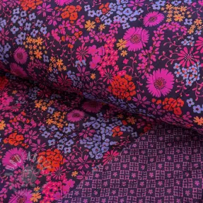 Bomullstyg VOILE STEPPED Flowerie purple digital print