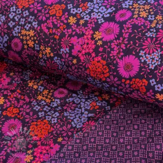 Bomullstyg VOILE STEPPED Flowerie purple digital print