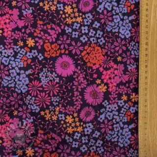 Bomullstyg VOILE STEPPED Flowerie purple digital print