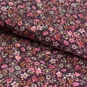 Bomullstyg Autumn flowers burgundy digital print
