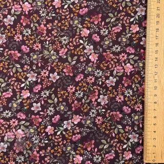 Bomullstyg Autumn flowers burgundy digital print
