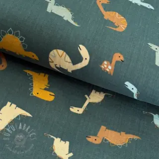 Dubbelgasväv/muslin Dinosaurus green