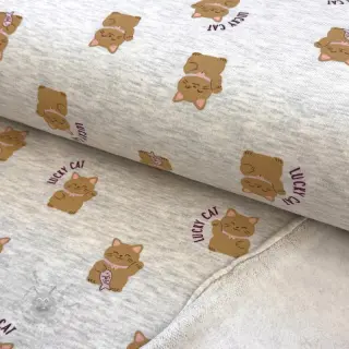 Kardat sweatshirttyg Lucky cat off white melange