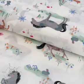 Bomullstyg Farm animals BIG white digital print