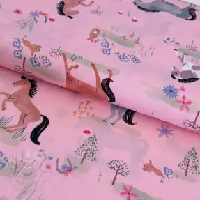 Bomullstyg Farm animals BIG light pink digital print