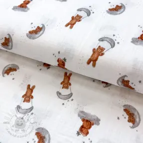 Dubbelgasväv/muslin Bears white digital print