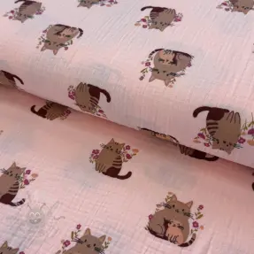 Dubbelgasväv/muslin Cats pink