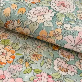 Dubbelgasväv/muslin Such a flowers green digital print