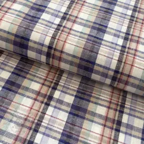 Viskos med lin YARN DYED Checks Old fashion blue