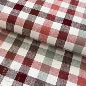 Viskos med lin YARN DYED Checks burgundy