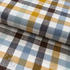 Viskos med lin YARN DYED Checks brown