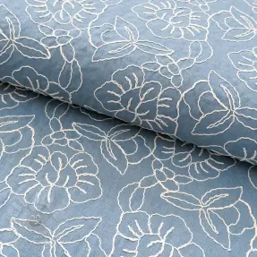 Viskos med lin EMBROIDERY Latizia old blue