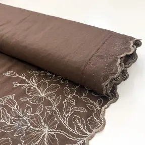 Viskos med lin ONE-SIDE BORDER Floweria brown