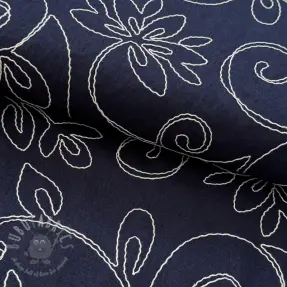 Viskos med lin EMBROIDERY Flora navy